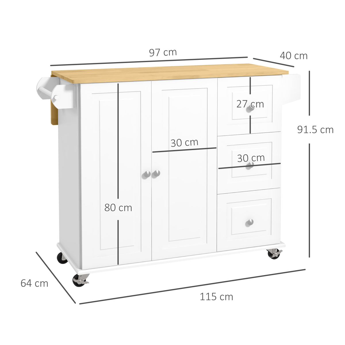 Versatile Rolling Kitchen Island Cart with Drop Leaf & Ample Storage