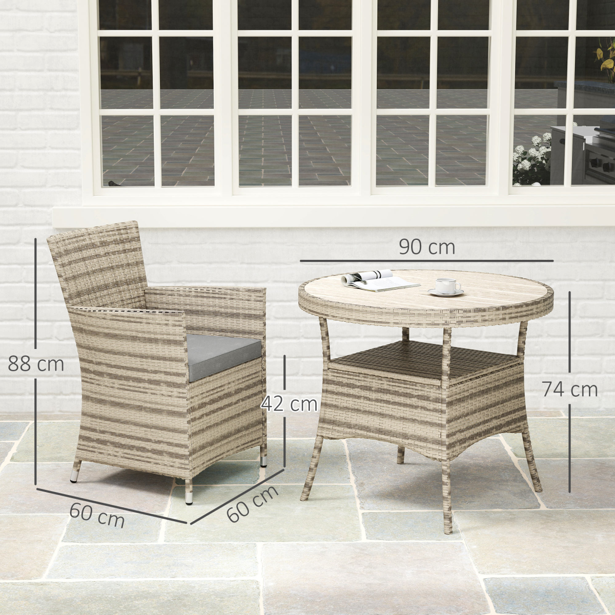 4-Piece Grey Rattan Dining Set with Cushions - Perfect for Outdoor Gatherings