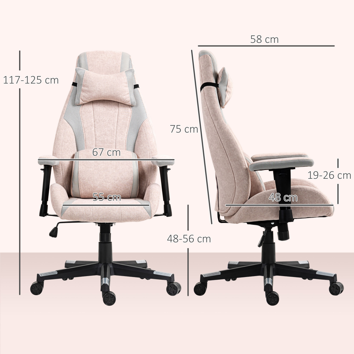 Curved Pink Gaming Chair with Lumbar Support & Swivel Wheels