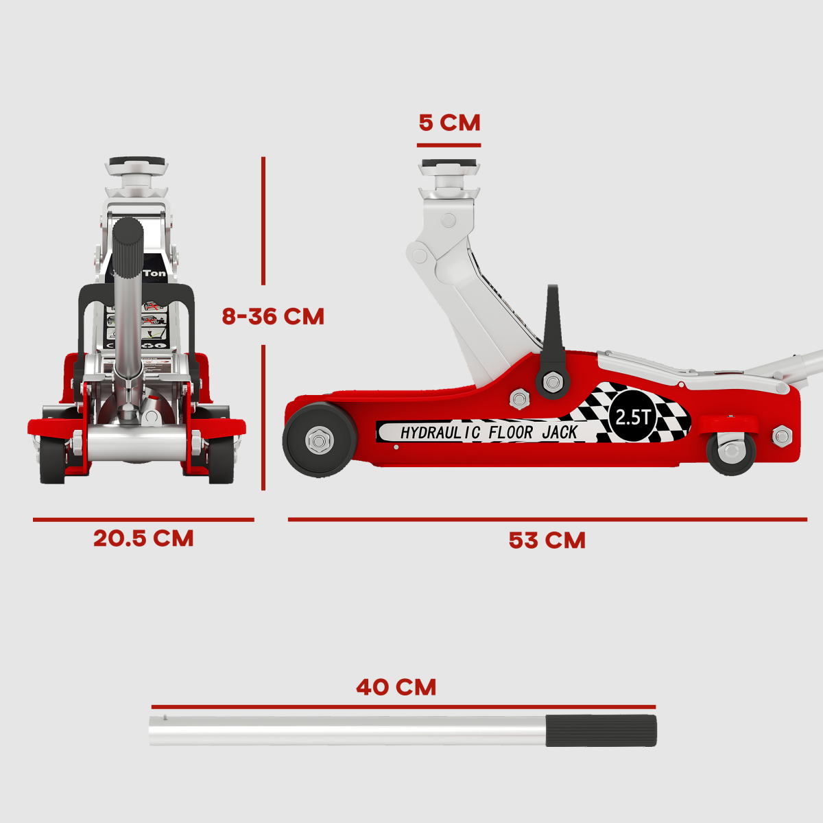2.5T Hydraulic Low Profile Floor Jack - Versatile & Durable, Red