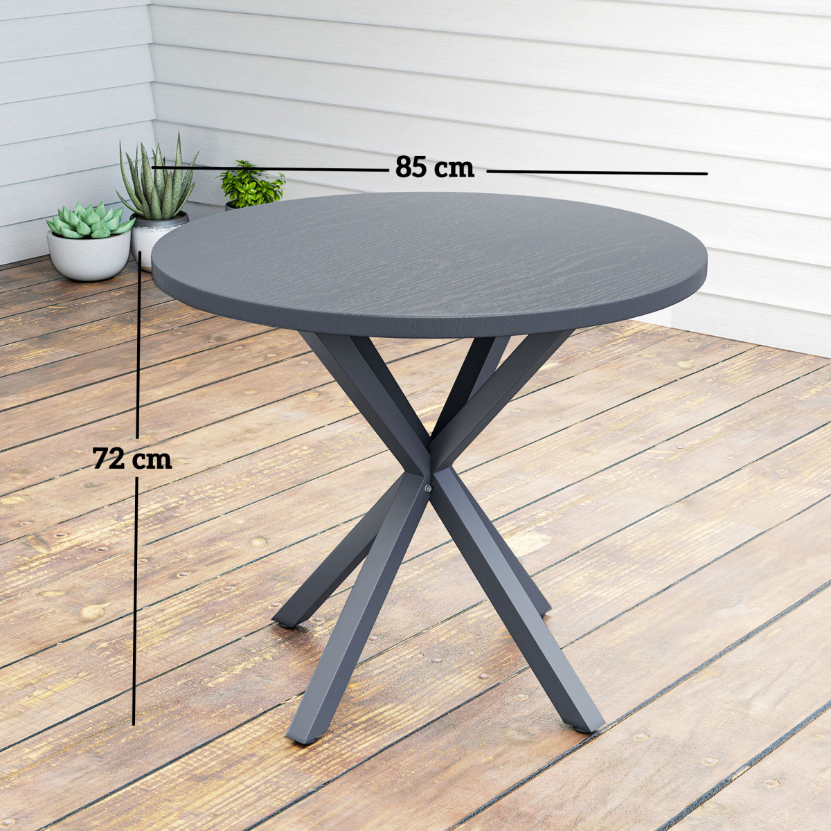 Round Garden Dining Table - Stylish Steel Frame & Wood-Effect Top