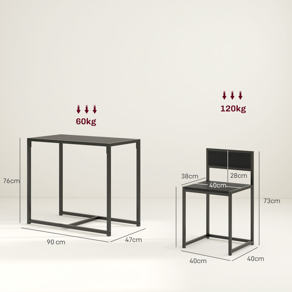 3-Piece Stylish Black Dining Set with Durable Metal Frame