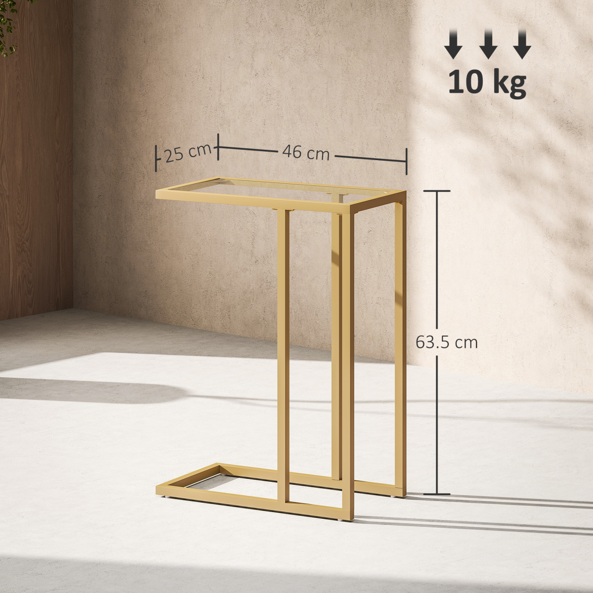 Elegant C-Shaped Glass Side Table - Stylish Gold Steel Frame