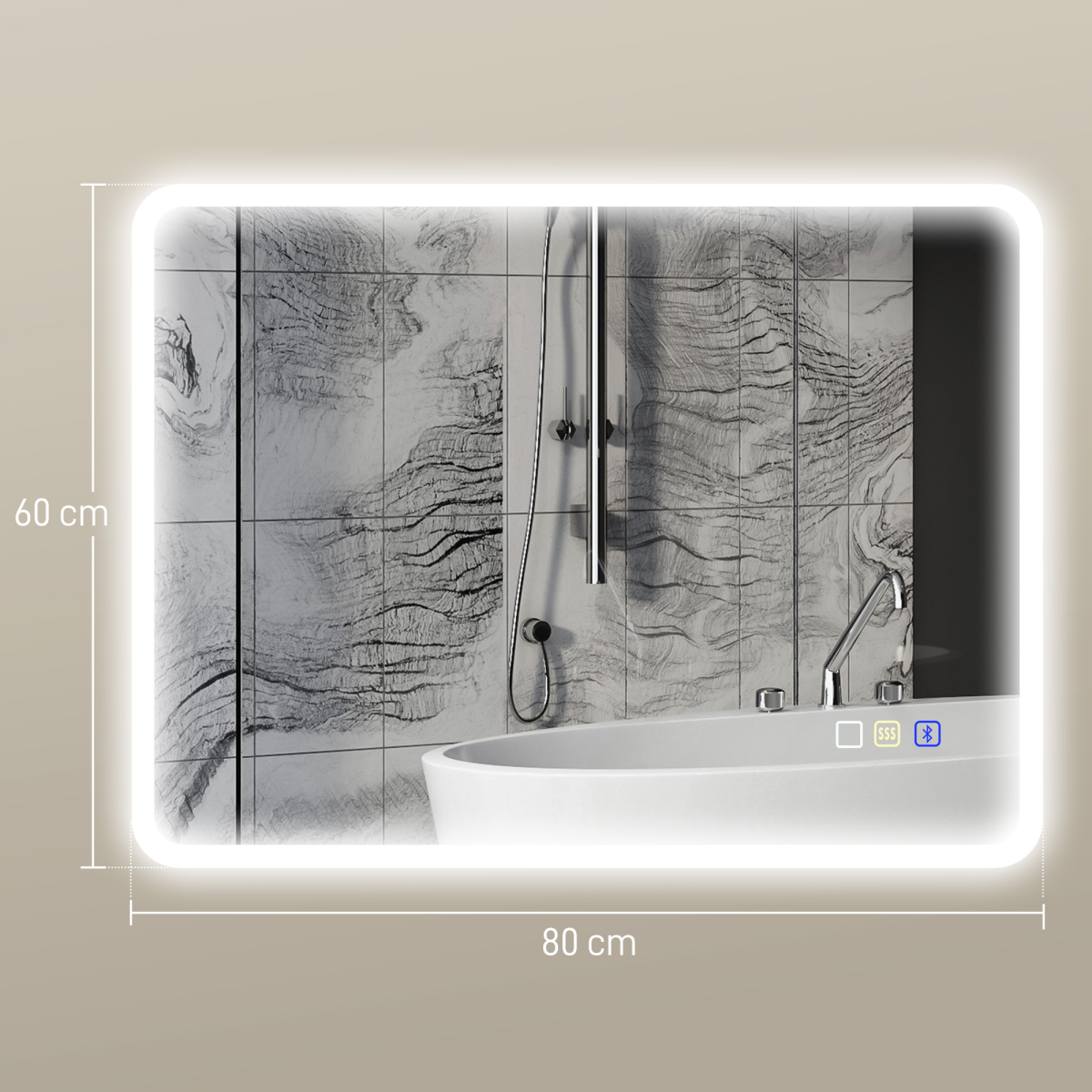 Smart LED Bluetooth Bathroom Mirror with Adjustable Brightness & Demist Pad