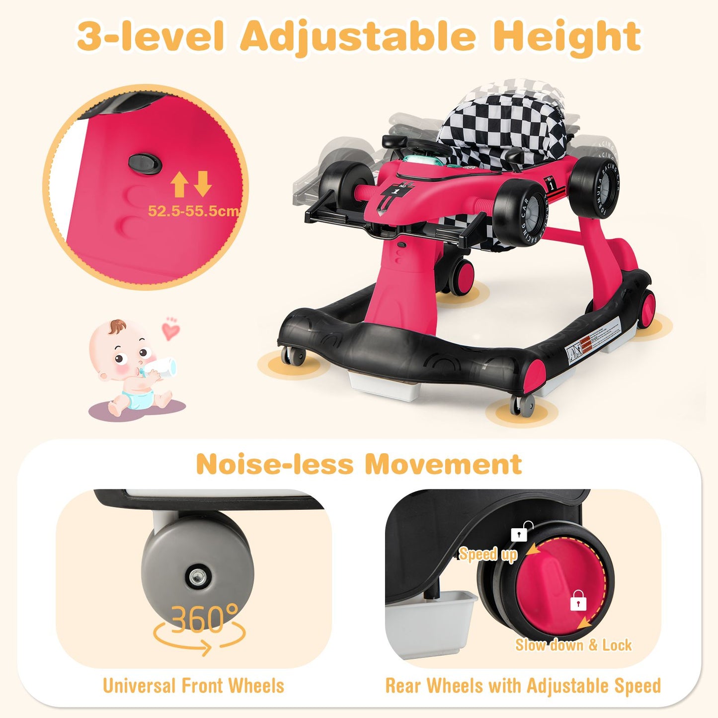 Versatile 4-In-1 Baby Push Walker - Adjustable Height & Speed for Growing Toddlers