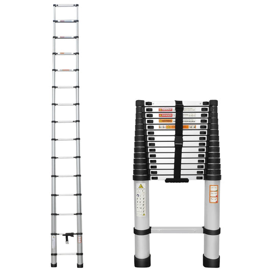 4.4 M Multi-Purpose Telescopic Aluminium Ladder, Extendable Folding Ladder, Non-Slip Steps, 150 Kg Load Capacity