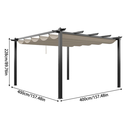 4x4m (12x12ft) Aluminum Pergola with Retractable Louvered Roof - Versatile Garden Gazebo Canopy and Carport