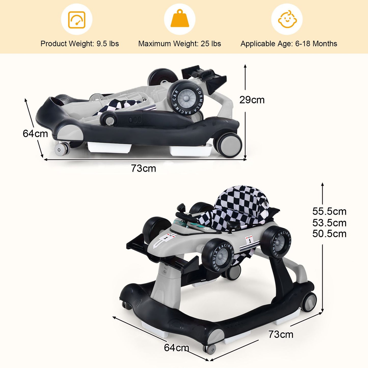 Versatile 4-In-1 Baby Push Walker - Adjustable Height & Speed for Growing Toddlers