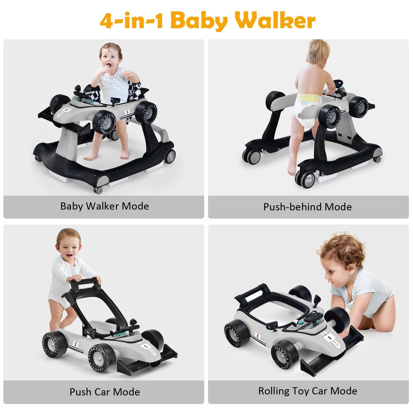Versatile 4-In-1 Baby Push Walker - Adjustable Height & Speed for Growing Toddlers