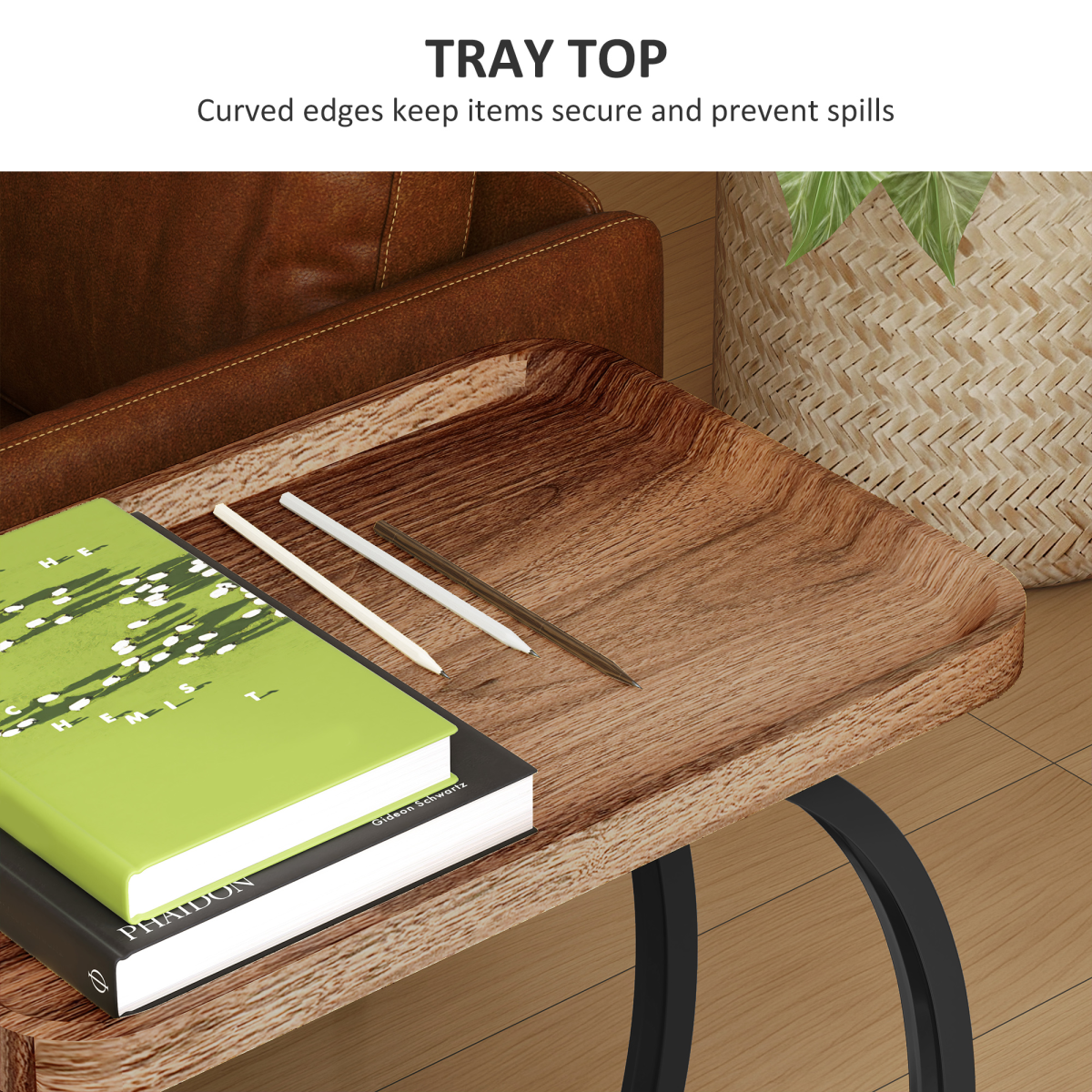 Versatile C-Shaped Side Table with Storage & Wheels for Any Room