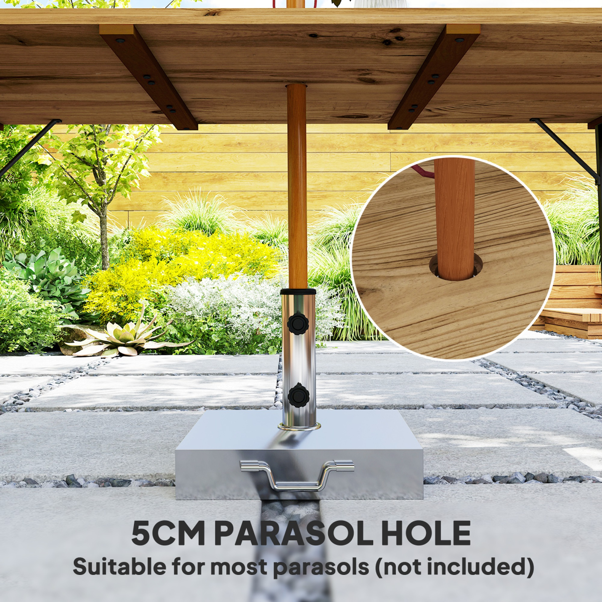 6-Person Wooden Garden Table with Parasol Hole for Outdoor Dining