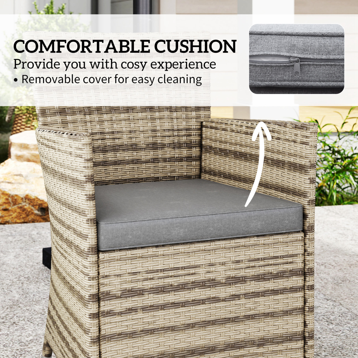 4-Piece Grey Rattan Dining Set with Cushions - Perfect for Outdoor Gatherings