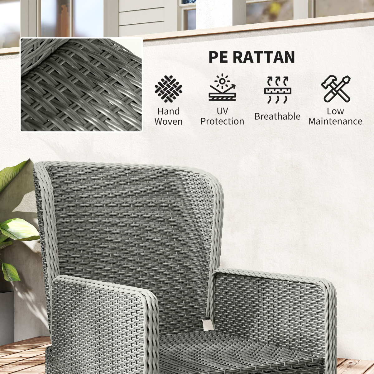 Charcoal Grey Rattan Garden Furniture Set with Reclining Armchairs