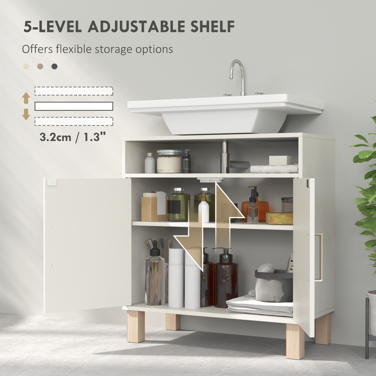 Chic Under Sink Bathroom Cabinet - Cream White & Adjustable Storage