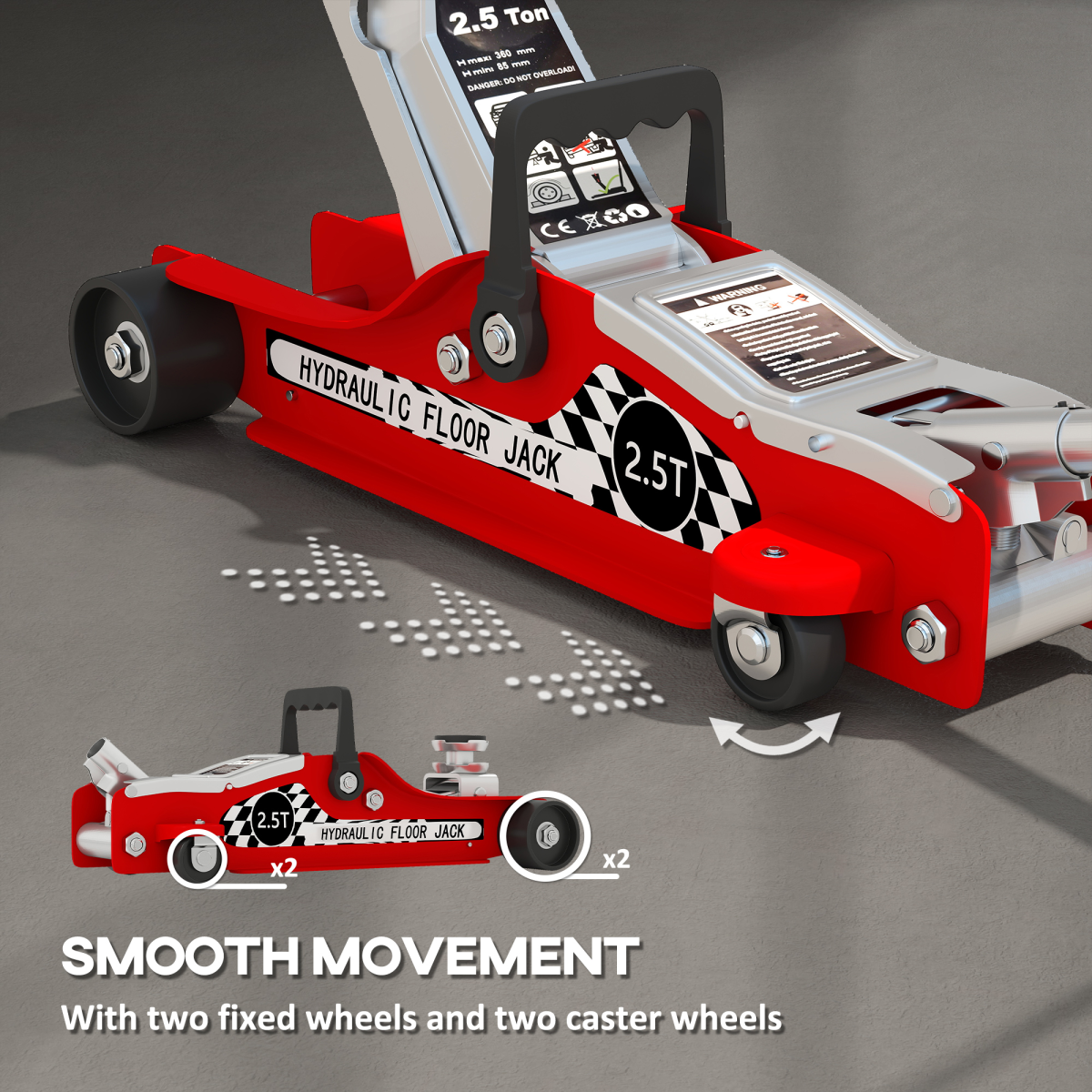 2.5T Hydraulic Low Profile Floor Jack - Versatile & Durable, Red