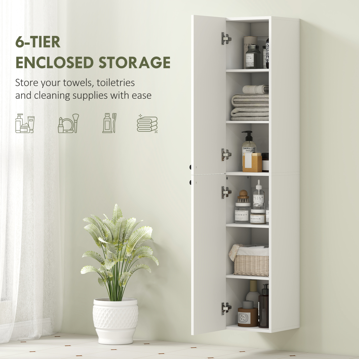 Maximize Space: Wall-Mounted Slim Bathroom Cabinet with 6-Tier Storage