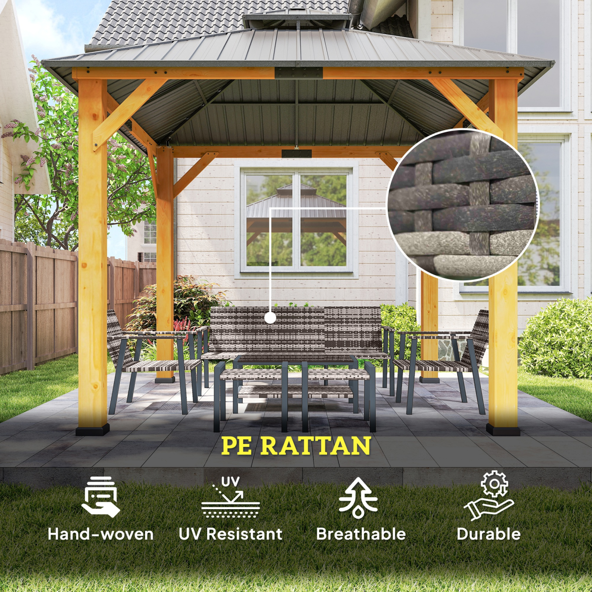 7-Seater Rattan Garden Set: Stylish Comfort with Glass Table