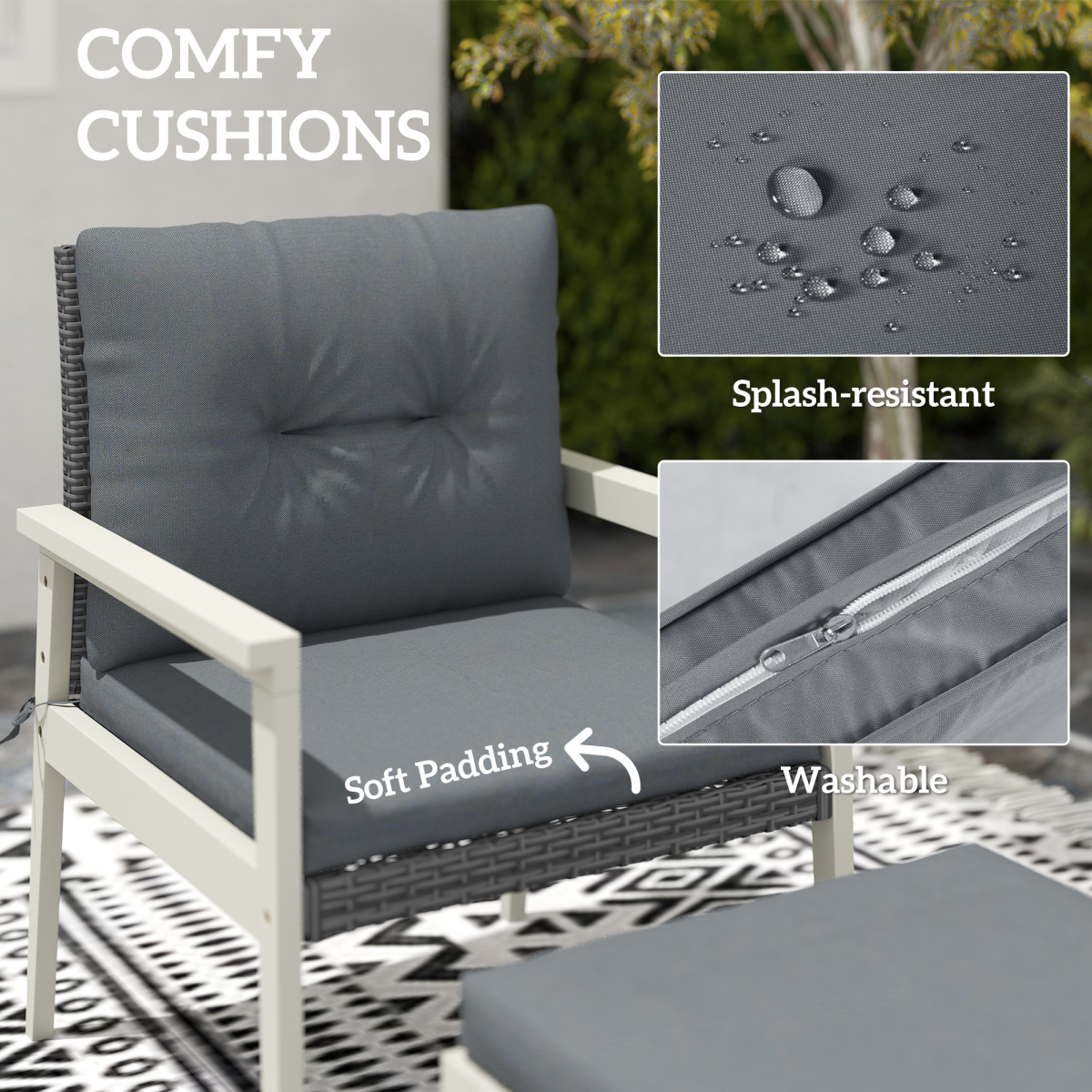5-Piece Rattan Patio Set with Stylish Acacia Wood Coffee Table