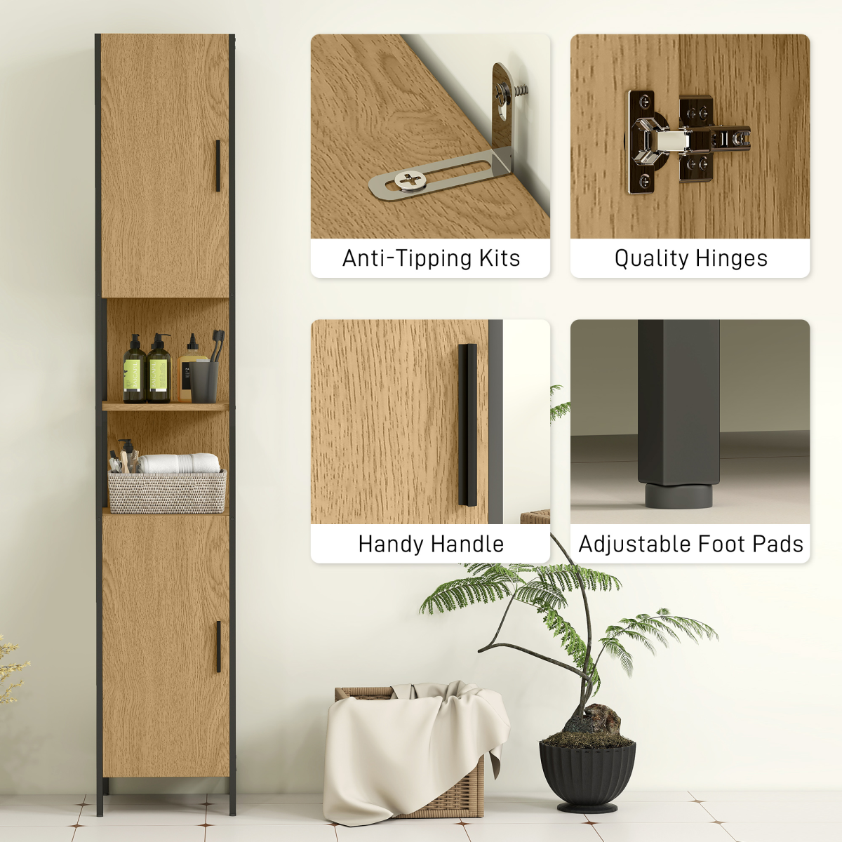 Slim Industrial Bathroom Cabinet – Stylish Storage for a Clutter-Free Oasis