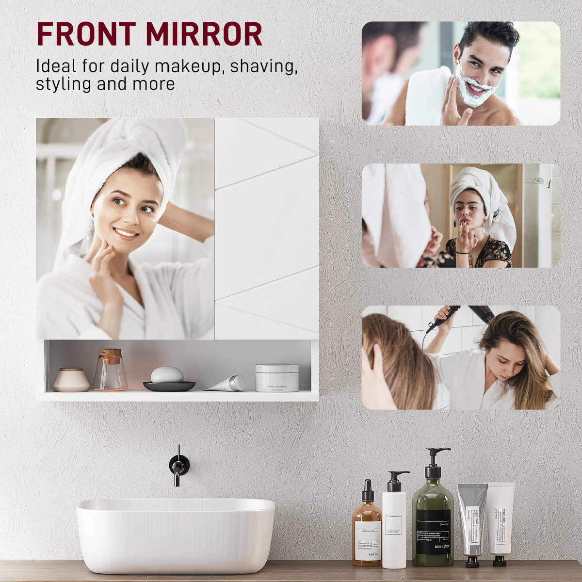 Kleankin White Wall-Mounted Bathroom Storage Cabinet with Mirror & Adjustable Shelves