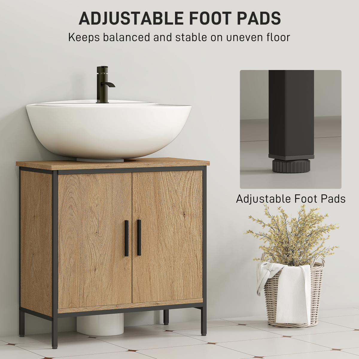 Chic Oak Under Sink Cabinet with Adjustable Shelf & Dual Doors