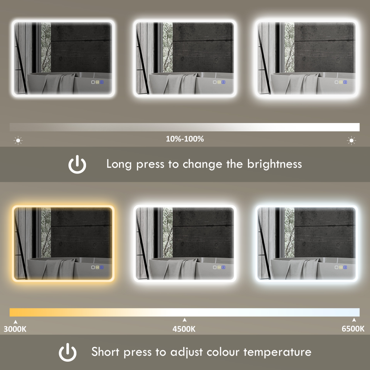 Smart LED Bluetooth Bathroom Mirror with Adjustable Brightness & Demist Pad