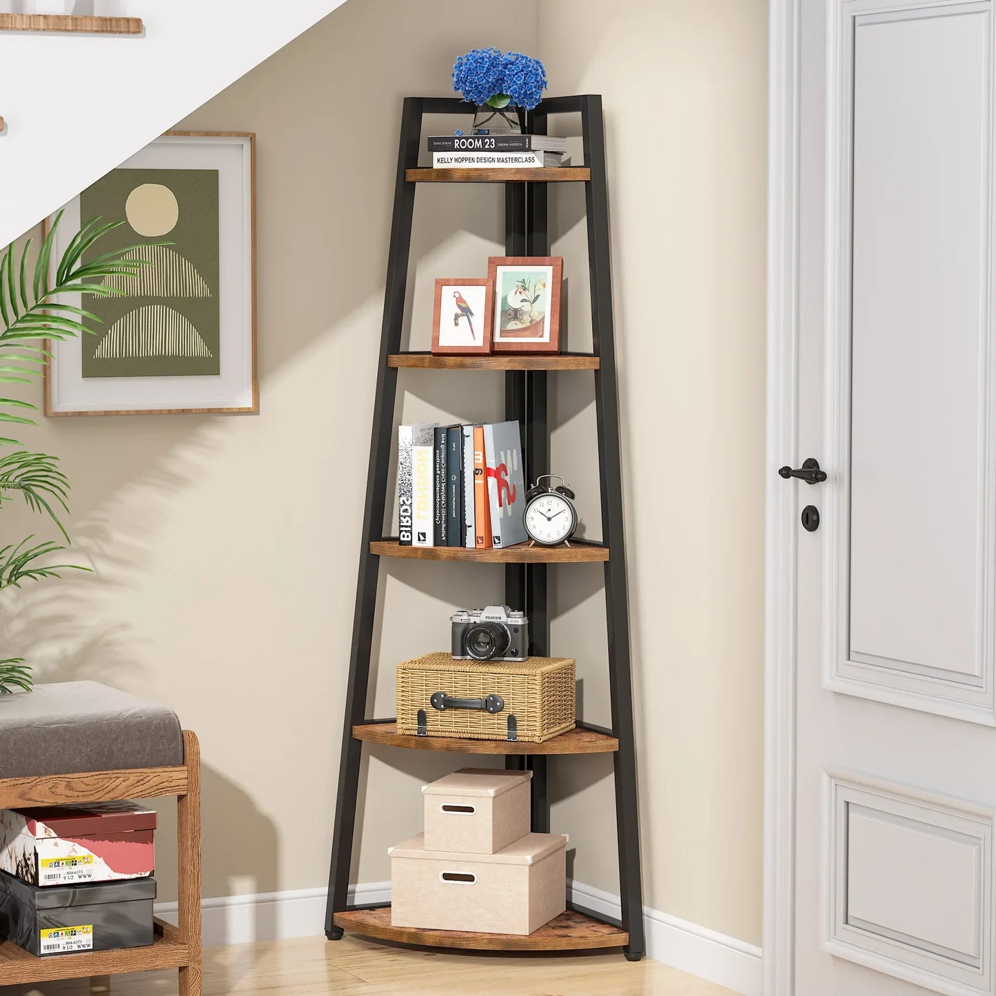 Bookcase Corner Book Shelf Rack Wood Bookshelf Storage Shelves