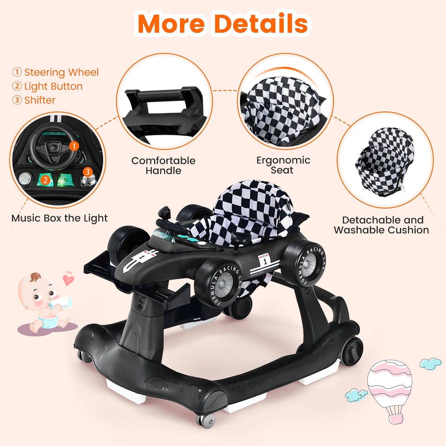Versatile 4-In-1 Baby Push Walker - Adjustable Height & Speed for Growing Toddlers