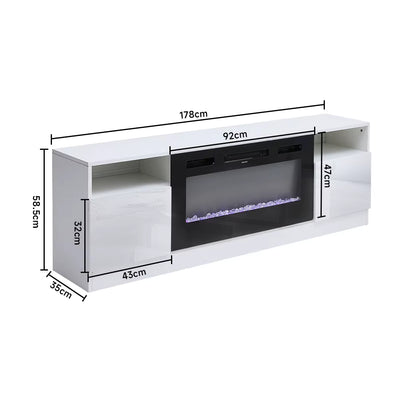 Recessed Electric Fireplace TV Stand with Closed Storage, Overheating Protection, 12 Colors, 1-8H Timer, Black&White