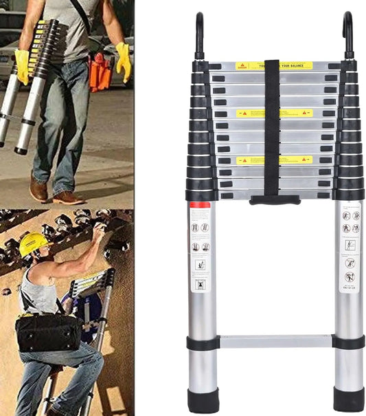 4.4M/14.4FT Telescopic Muilti-Purpose Foldable Stainless Steel Ladder with Hooks 14 Steps