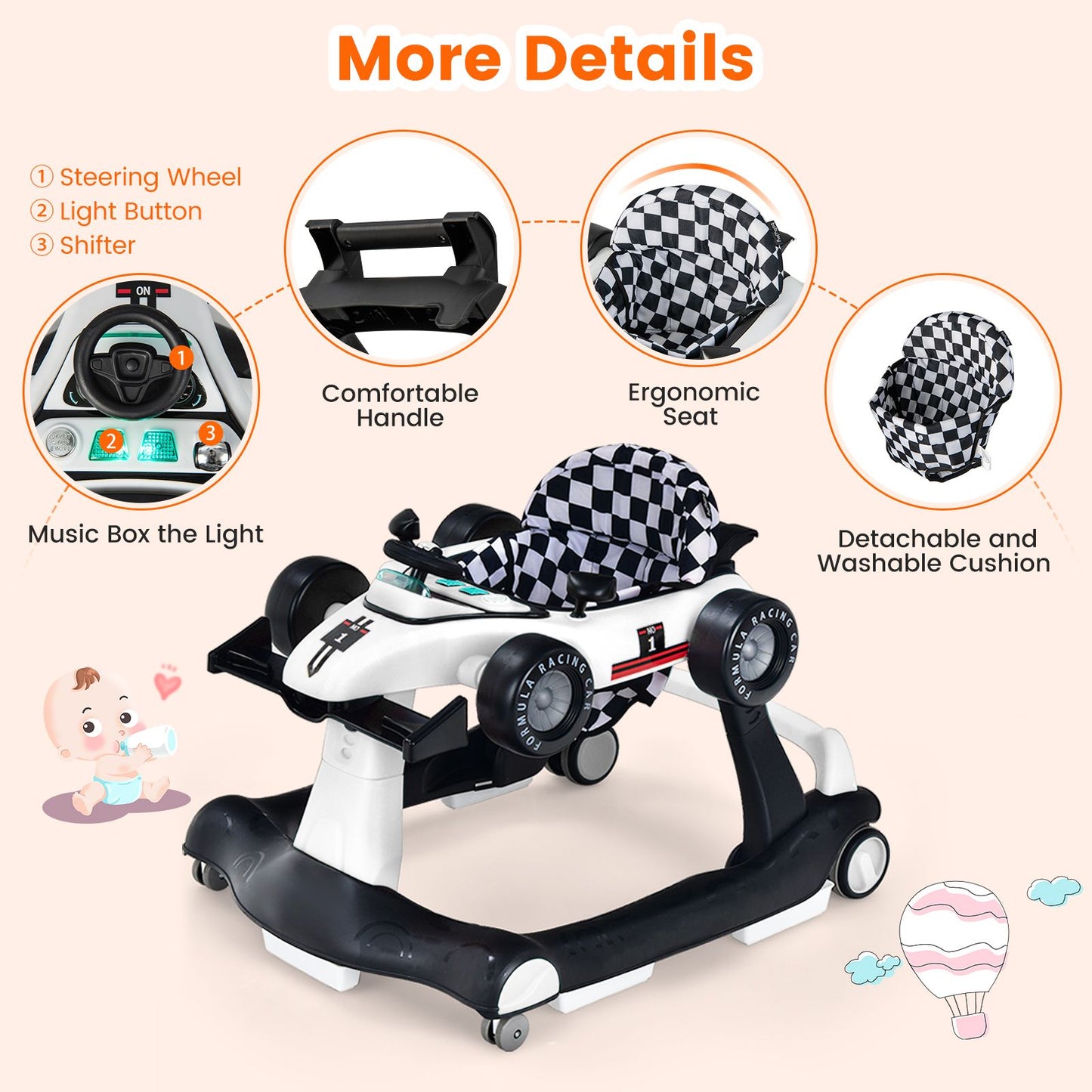 Versatile 4-In-1 Baby Push Walker - Adjustable Height & Speed for Growing Toddlers