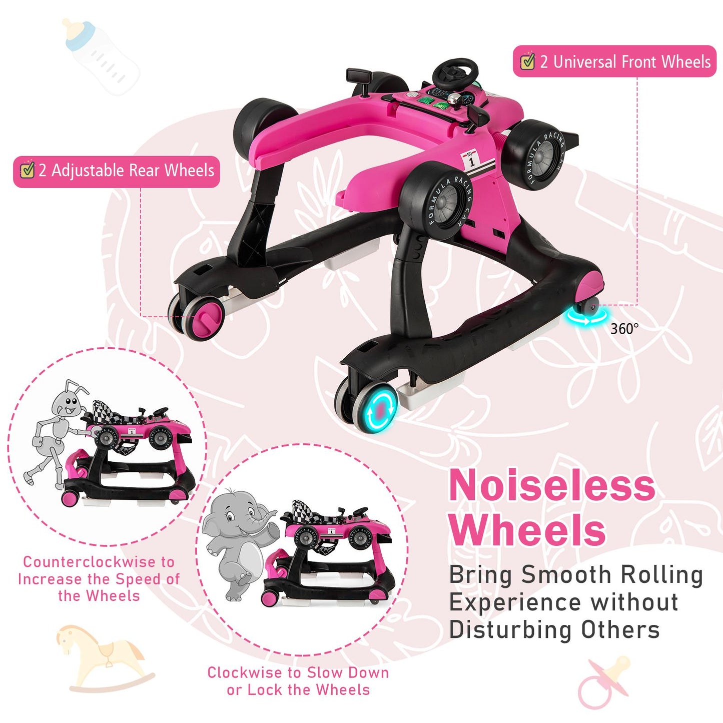 Versatile 4-In-1 Baby Push Walker - Adjustable Height & Speed for Growing Toddlers