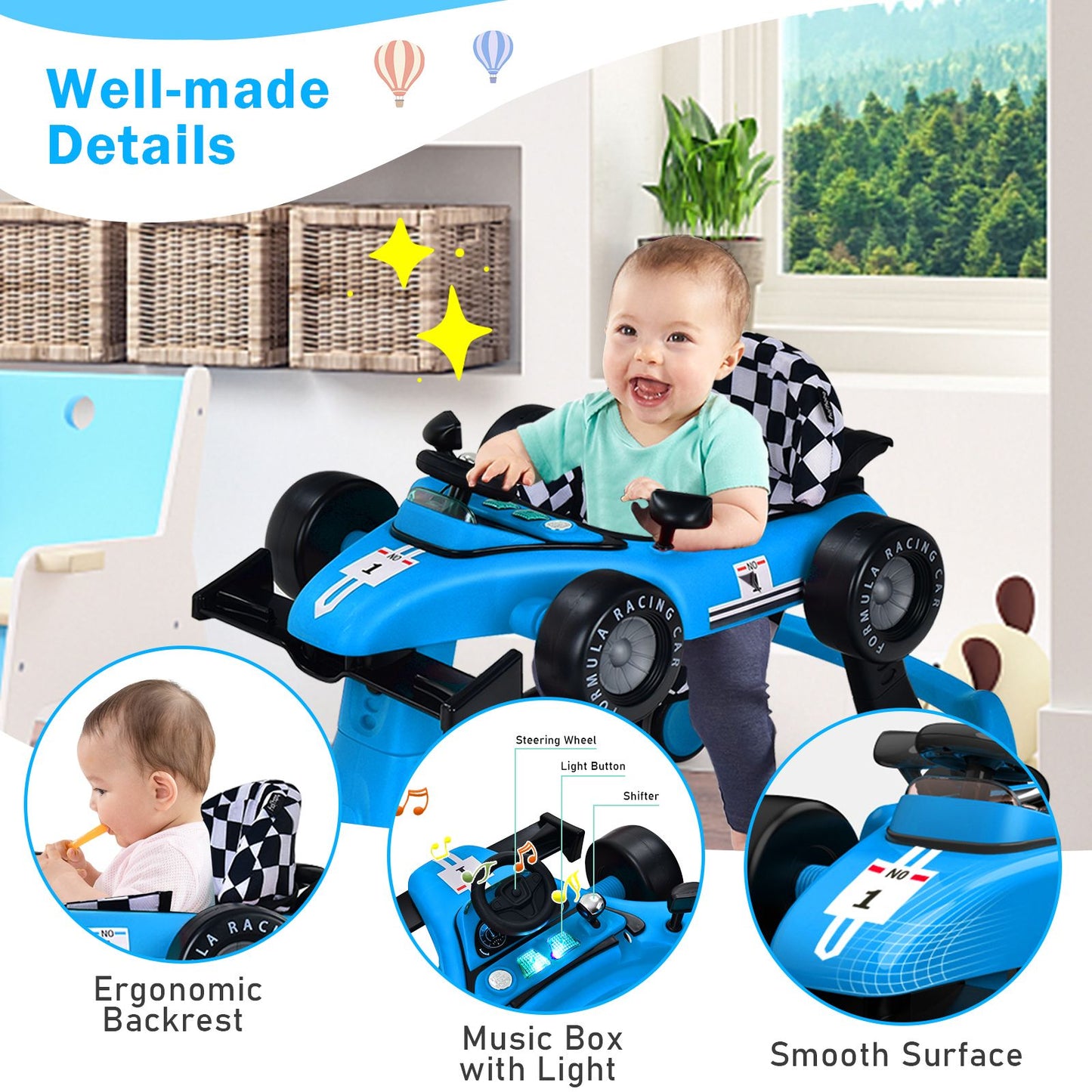 Versatile 4-In-1 Baby Push Walker - Adjustable Height & Speed for Growing Toddlers