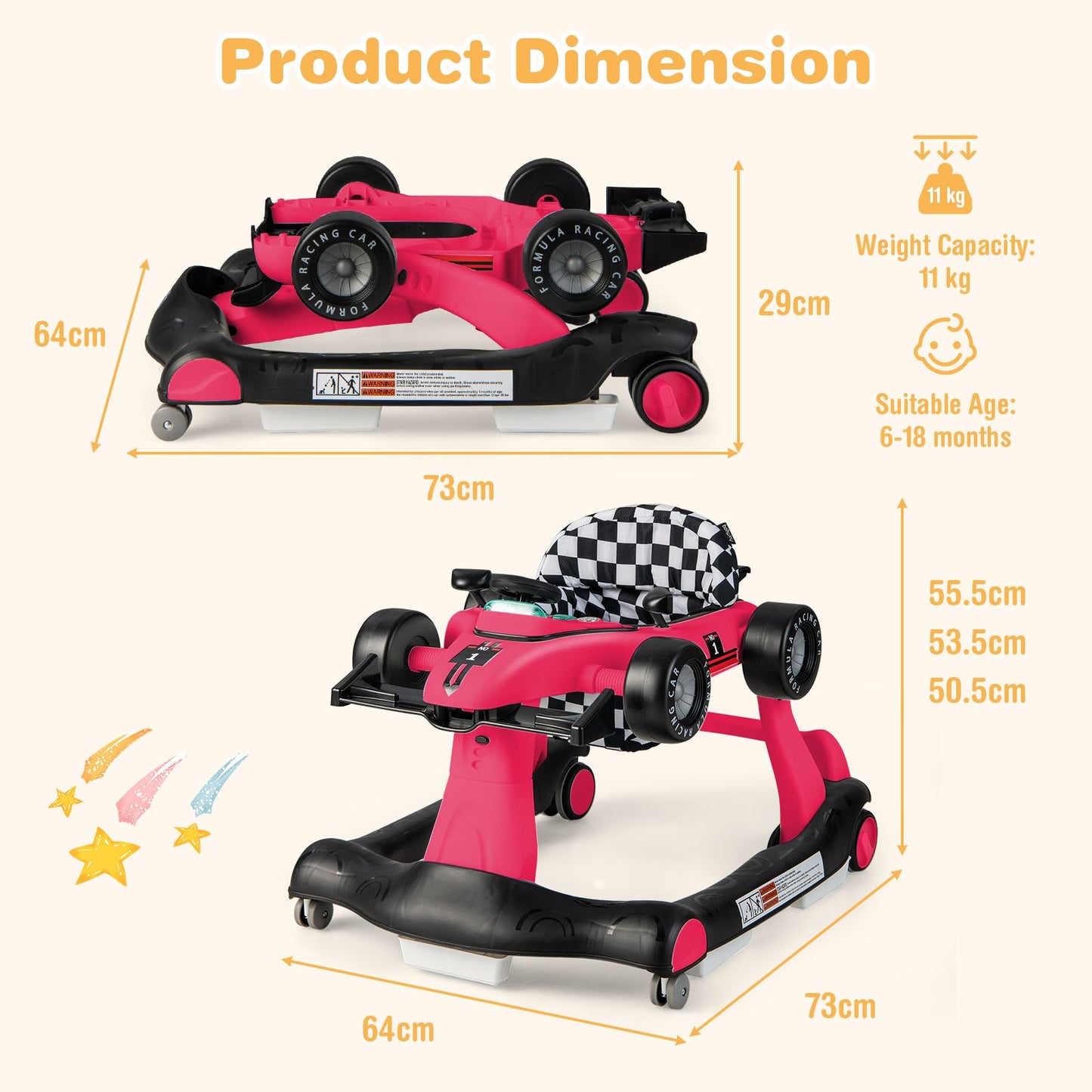 Versatile 4-In-1 Baby Push Walker - Adjustable Height & Speed for Growing Toddlers