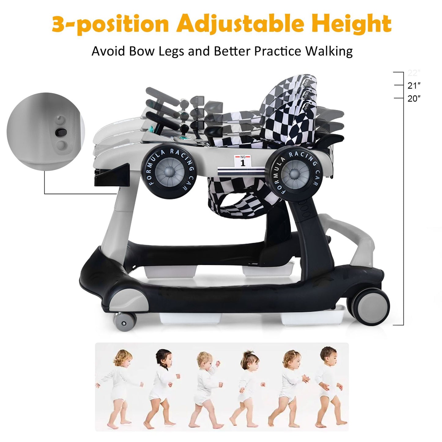 Versatile 4-In-1 Baby Push Walker - Adjustable Height & Speed for Growing Toddlers