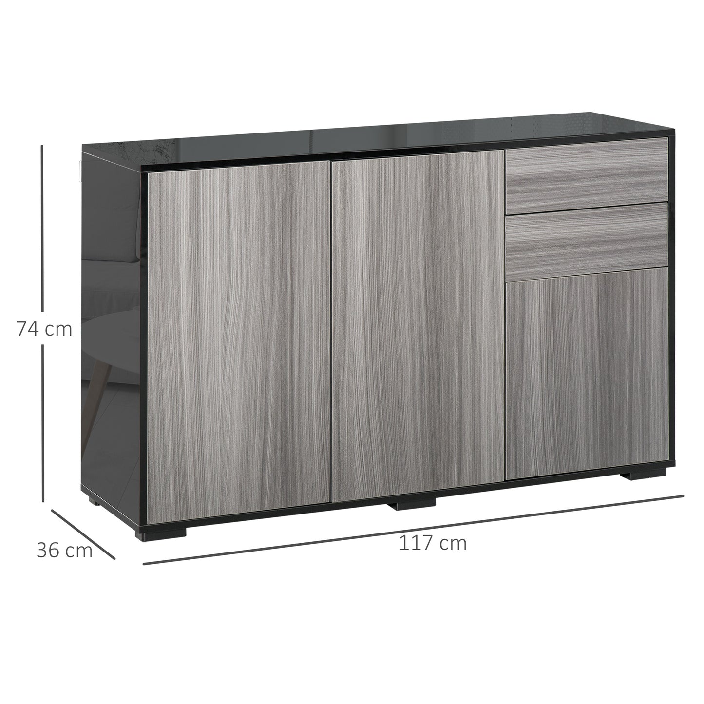 Elegant Dual-Finish Side Cabinet: 2 Doors + 2 Drawers for Stylish Organization