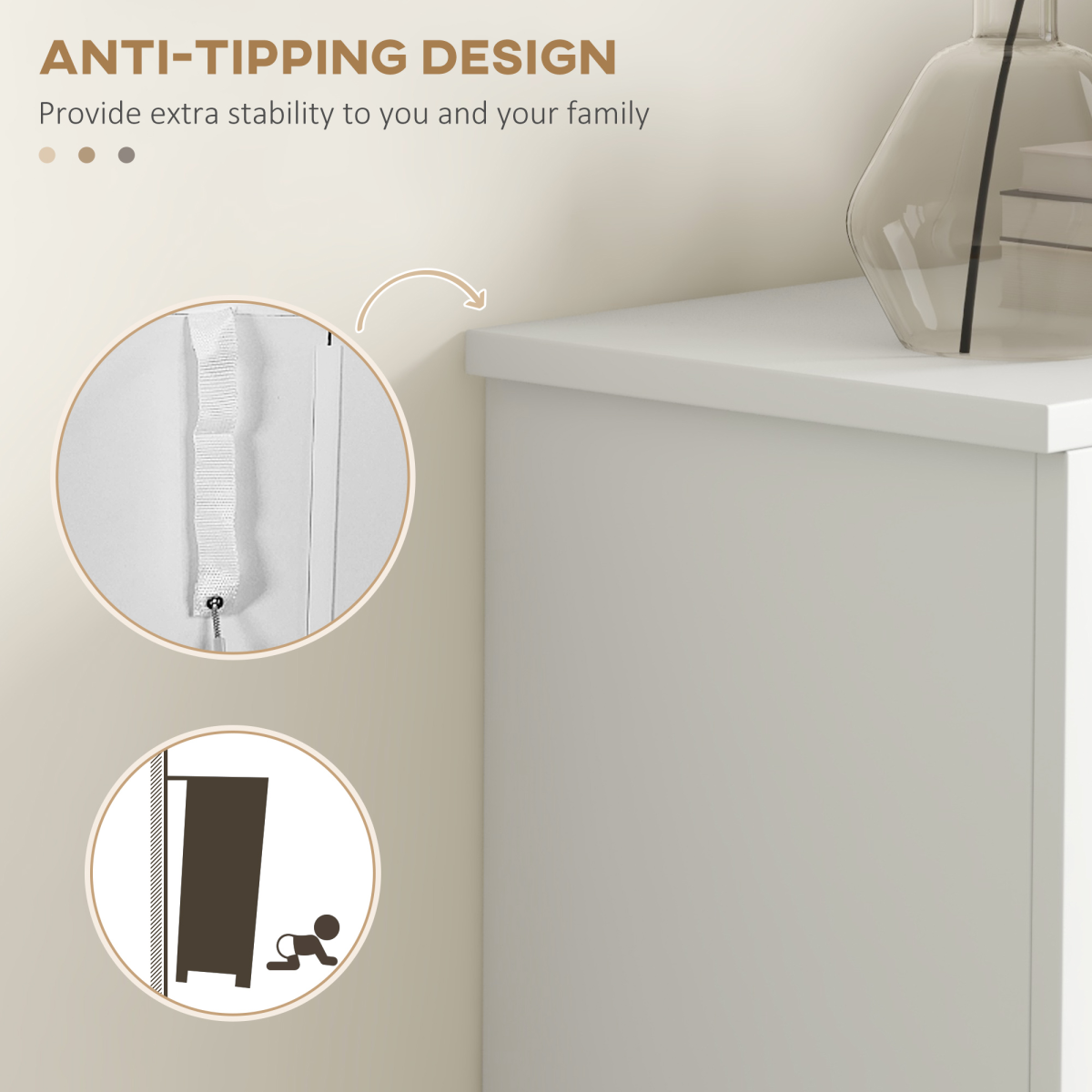 Slim White Shoe Cabinet - 2 Flip Drawers & Adjustable Shelves