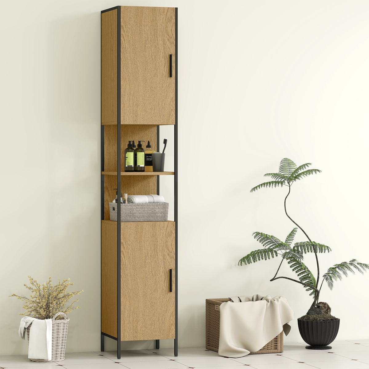 Slim Industrial Bathroom Cabinet – Stylish Storage for a Clutter-Free Oasis