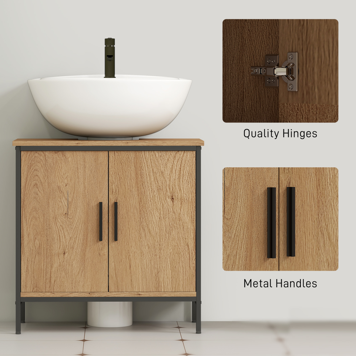 Chic Oak Under Sink Cabinet with Adjustable Shelf & Dual Doors