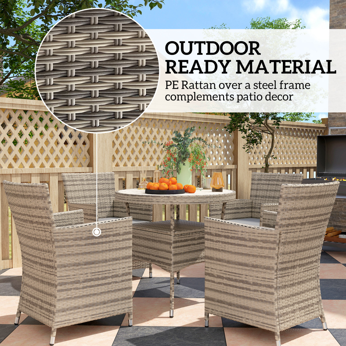 4-Piece Grey Rattan Dining Set with Cushions - Perfect for Outdoor Gatherings