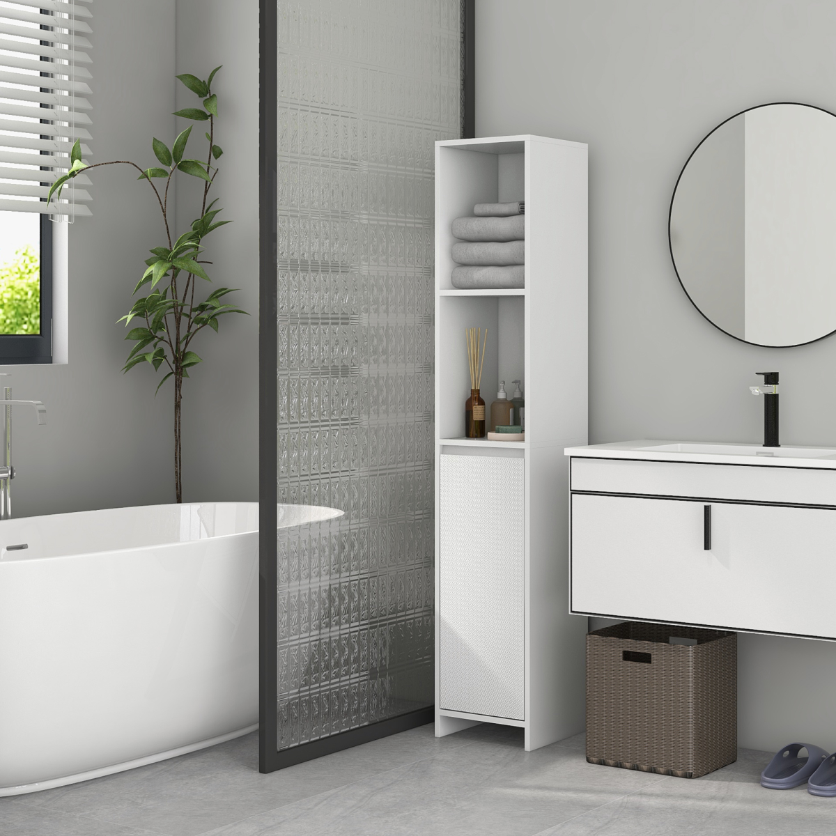 Slim White Bathroom Cabinet: Stylish Storage for Toiletries & Essentials