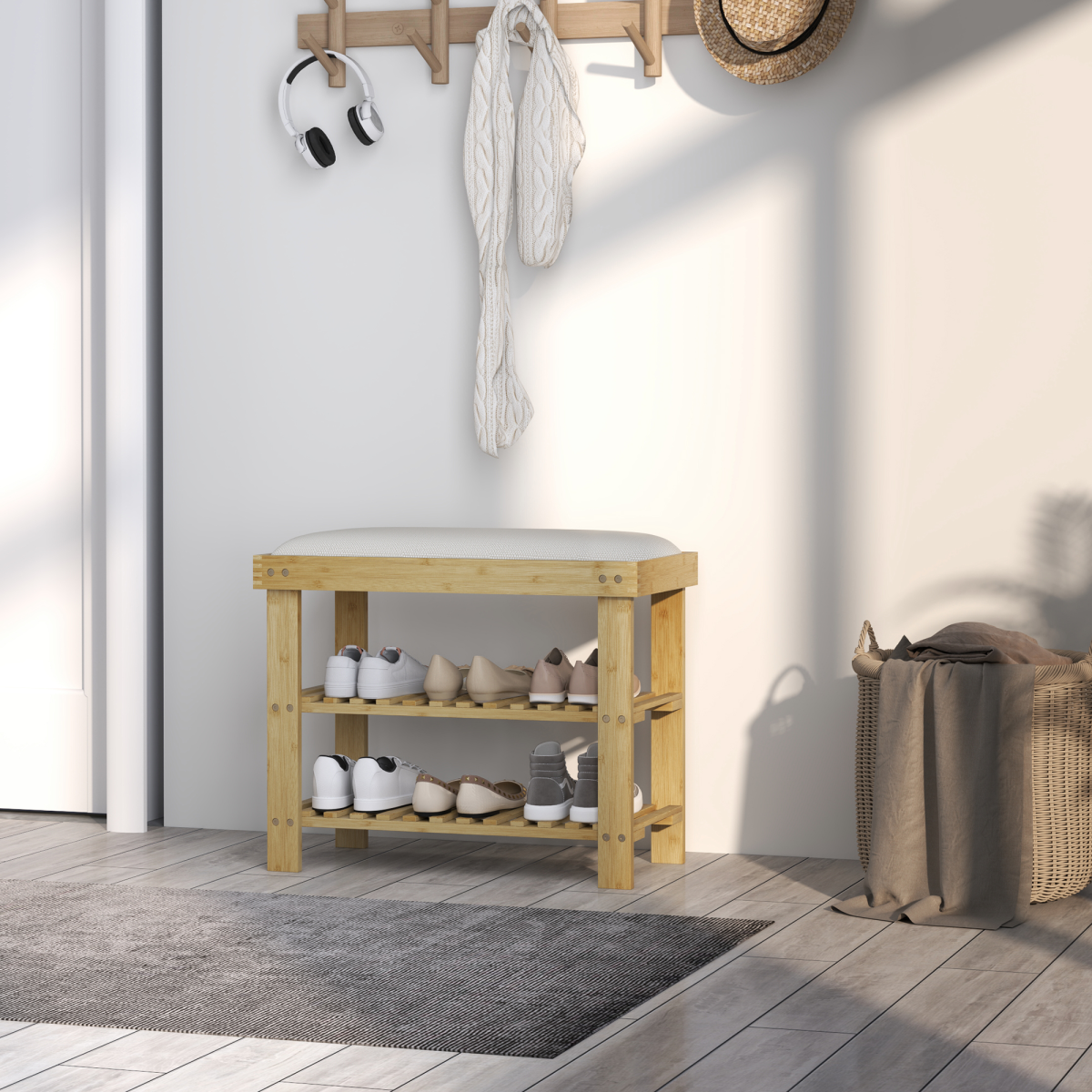 Bamboo 3-Tier Shoe Storage Bench: Stylish Entryway Organizer