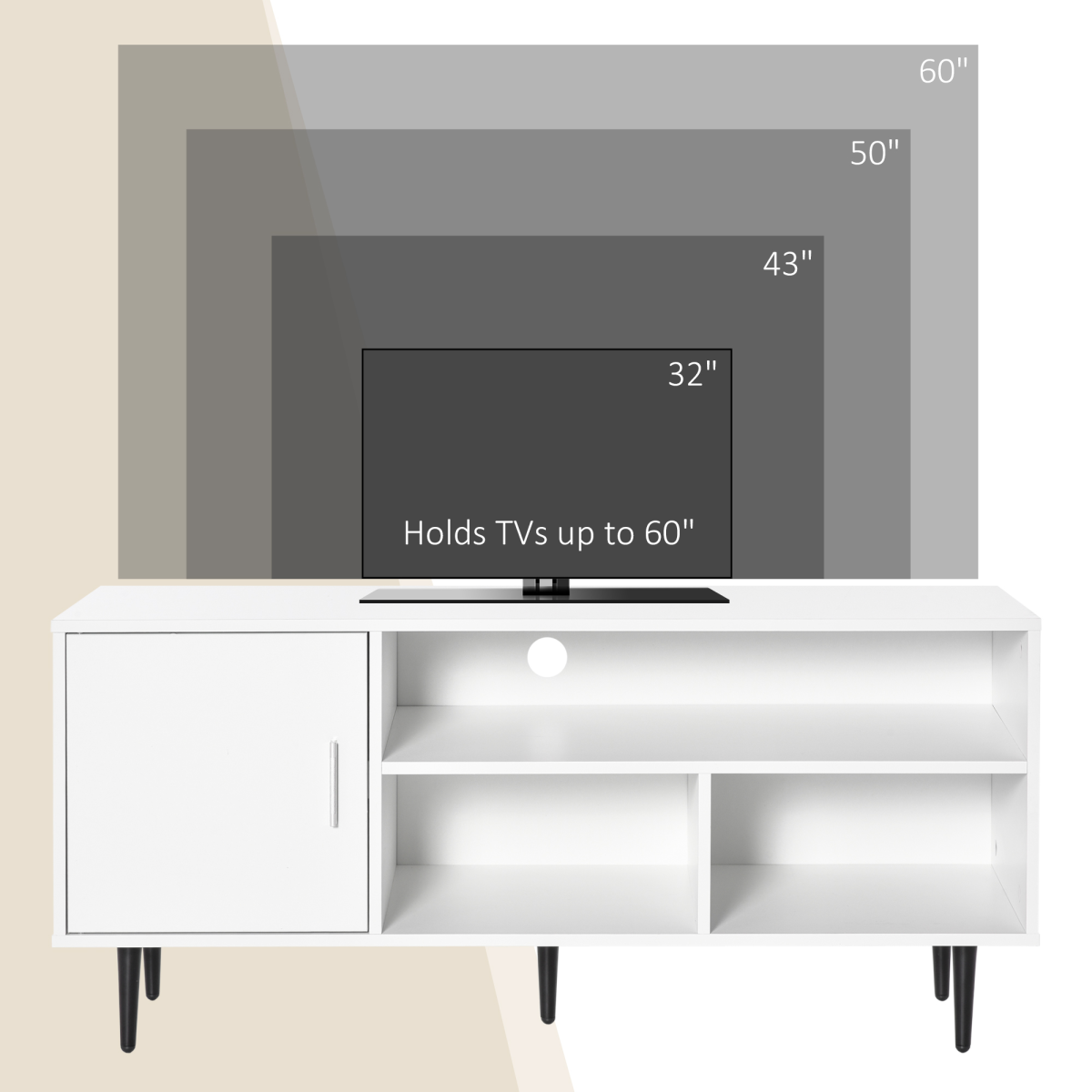 Sleek White TV Stand with Storage, Cable Management & Modern Design