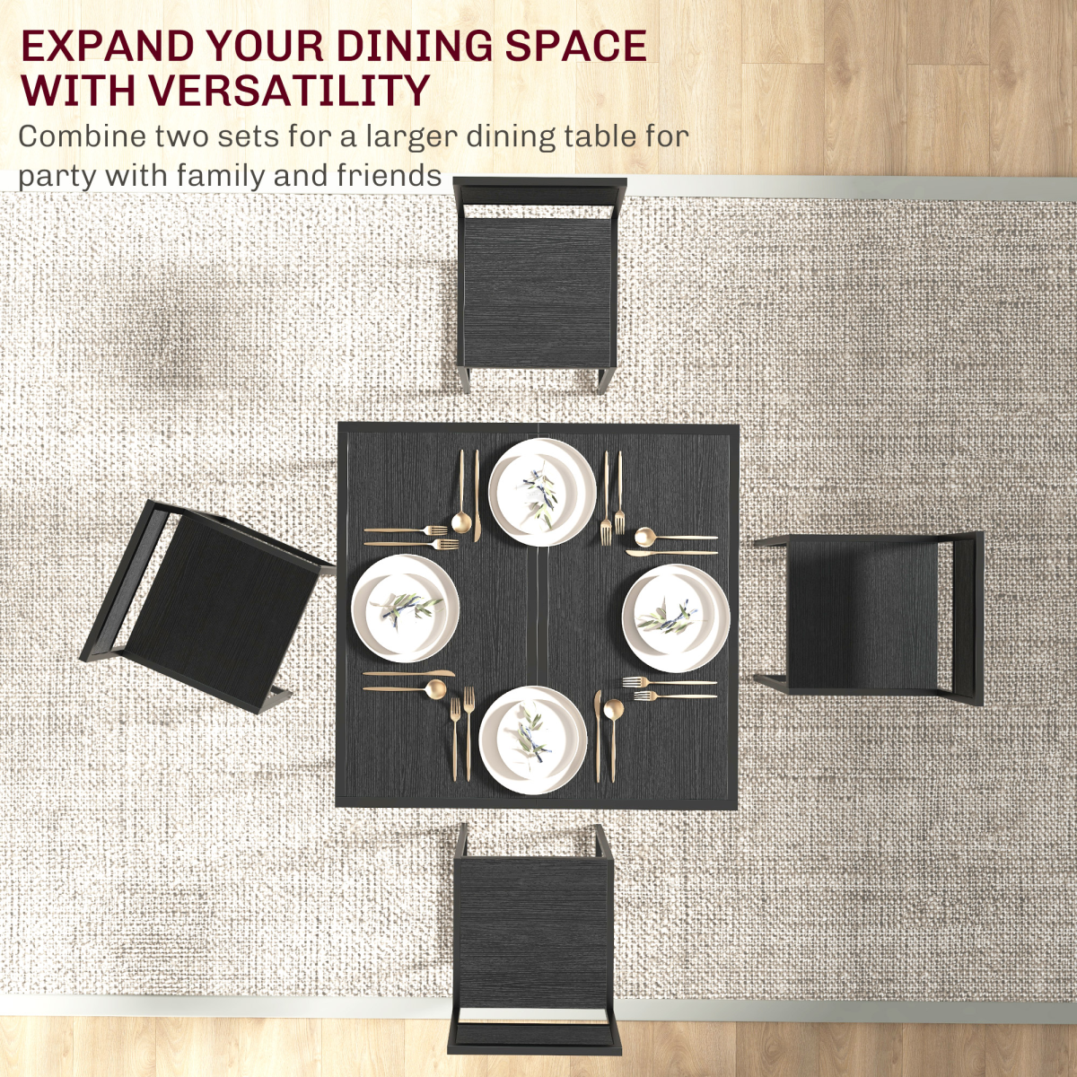 3-Piece Stylish Black Dining Set with Durable Metal Frame