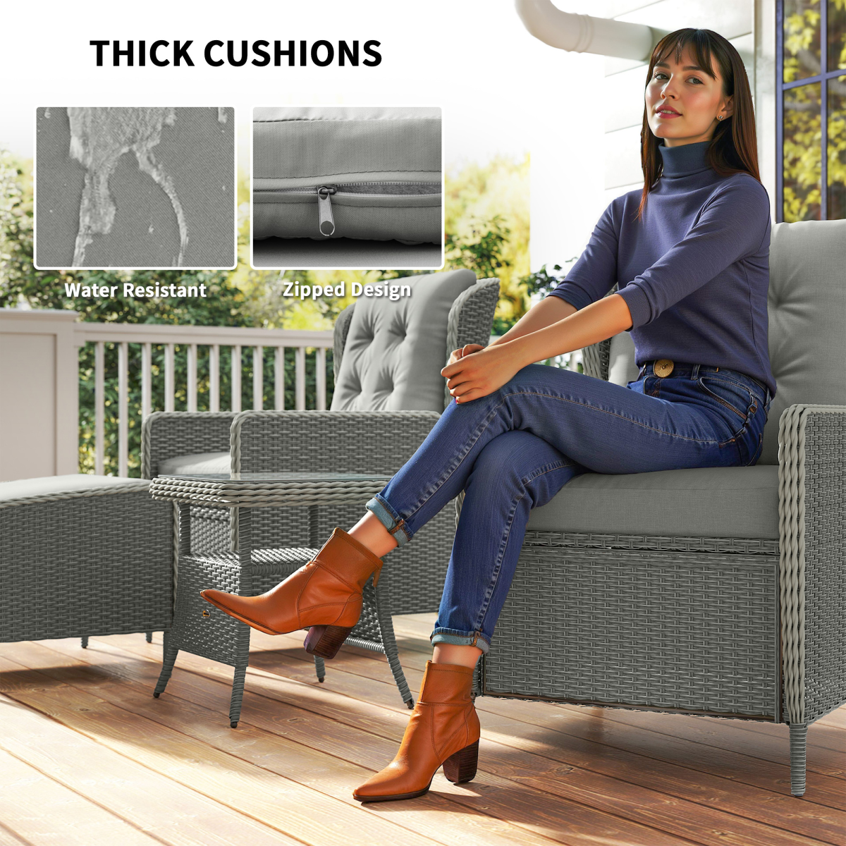Charcoal Grey Rattan Garden Furniture Set with Reclining Armchairs