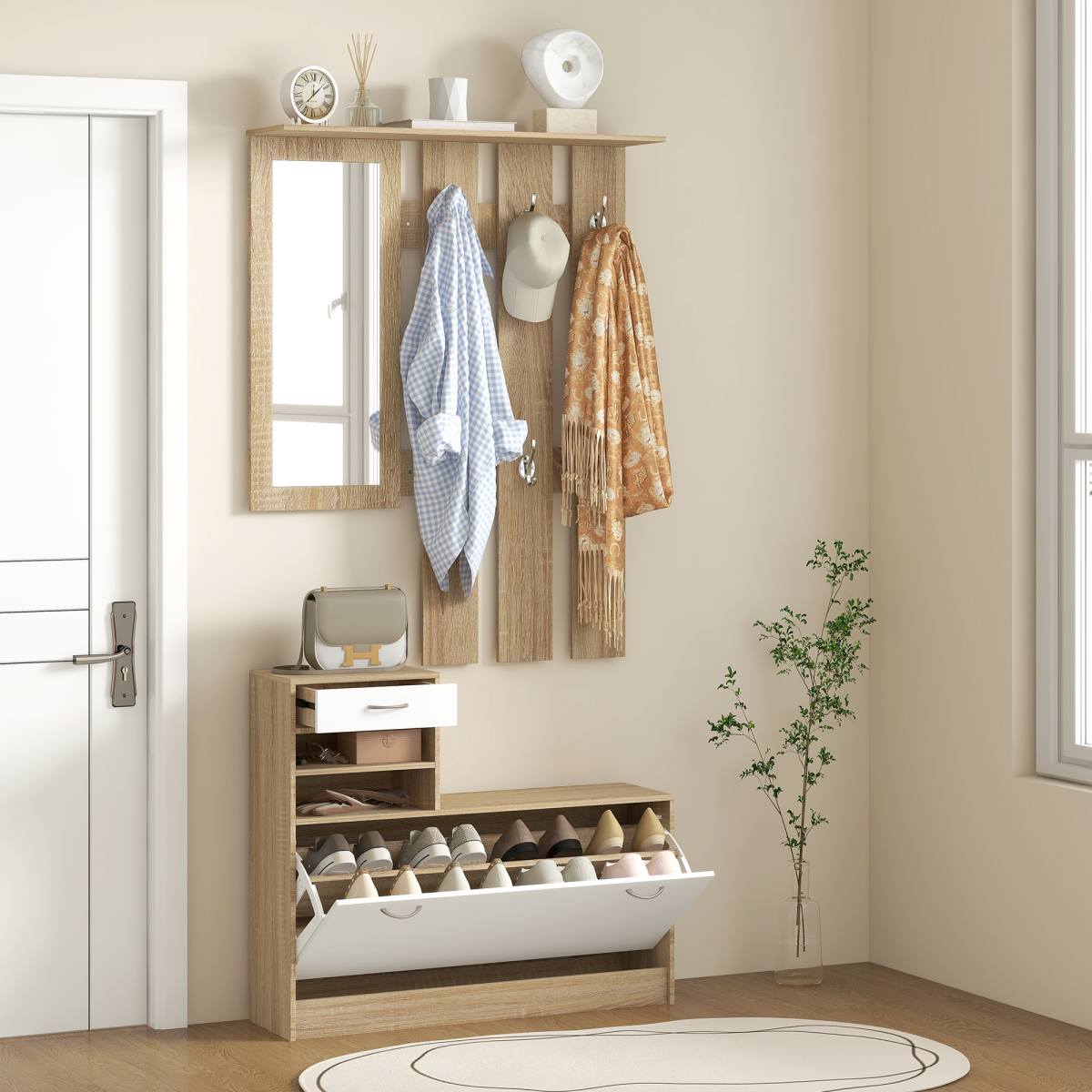 Transform Your Entryway: 3-in-1 Hallway Organizer with Shoe Cabinet & Mirror