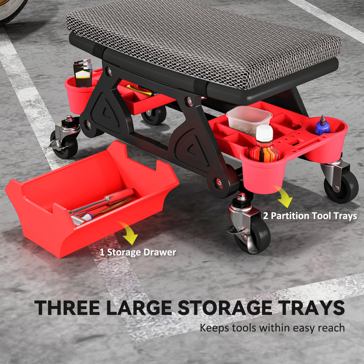 Ultimate Mechanic Rolling Stool - 135kg Capacity, Tool Organizer, Comfort!