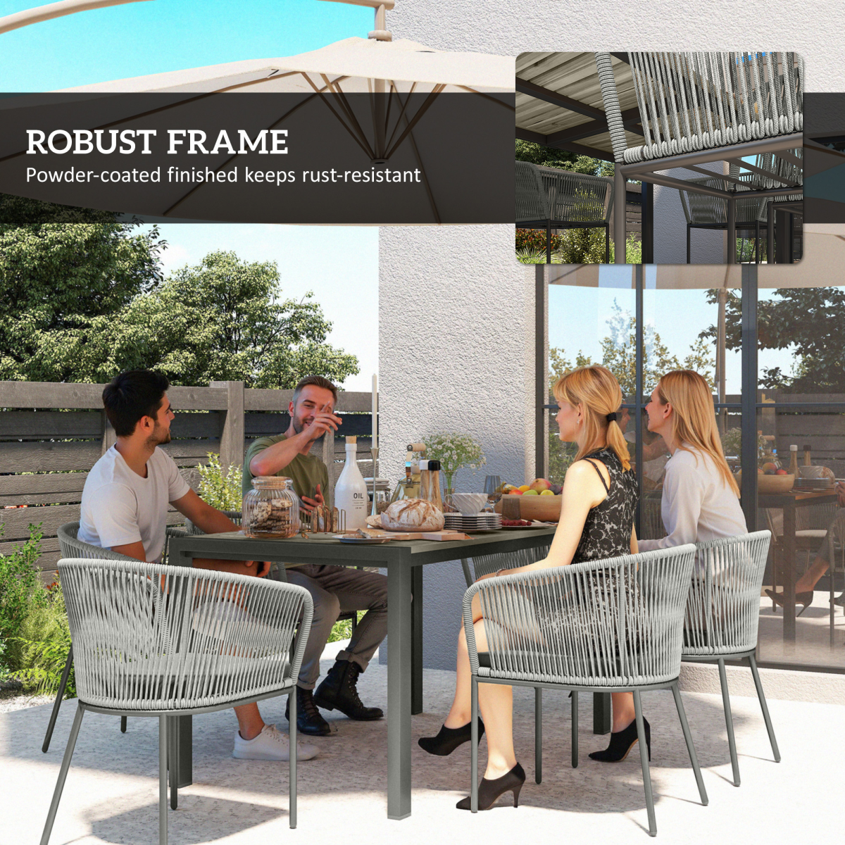 6-Seater Rattan Dining Set with Stylish Acacia Wood Table & Cushions