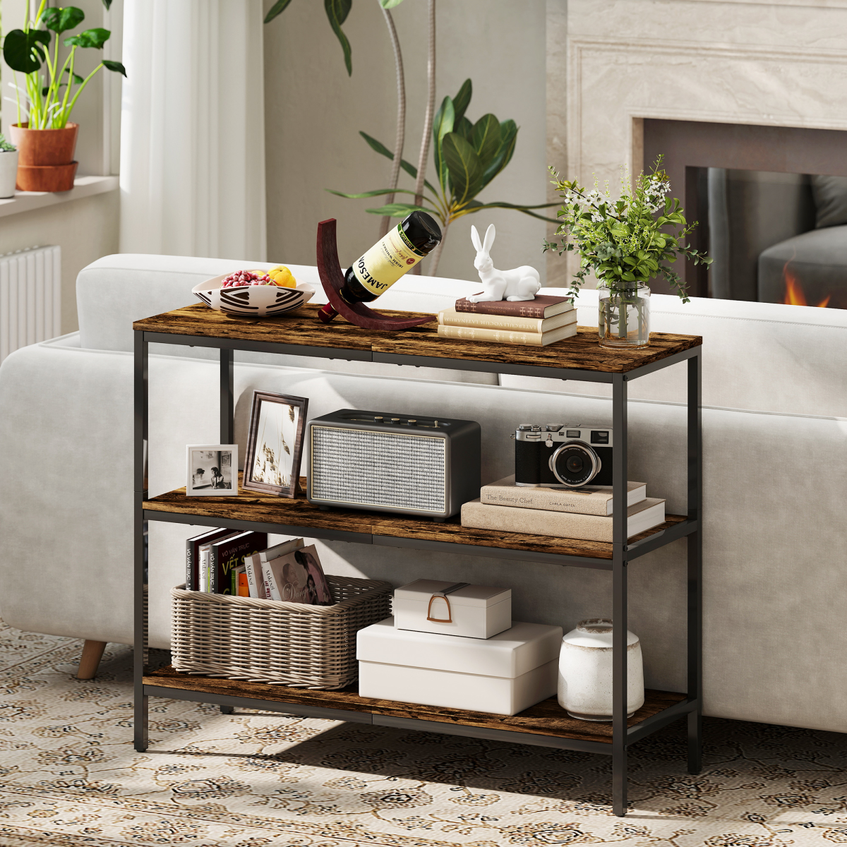 Rustic Industrial 3-Tier Console Table - Stylish Storage Solution