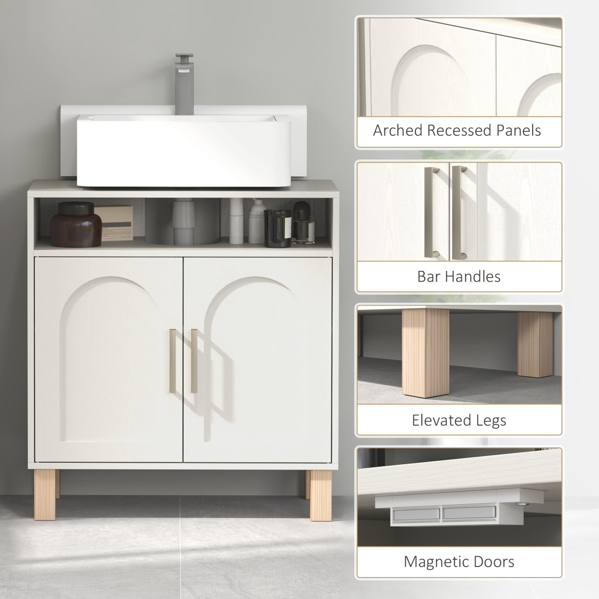 Chic Under Sink Bathroom Cabinet - Cream White & Adjustable Storage